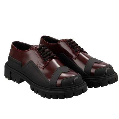 DG Logo Leather Lace Boots Shoes Bordeaux Black 42 UK 8 US 9