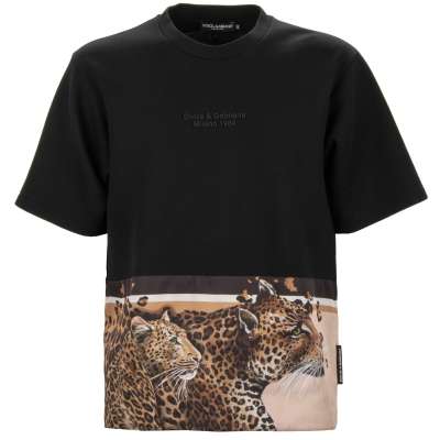 DG Logo Leopard Oversized Cotton T-Shirt Black 46 S M