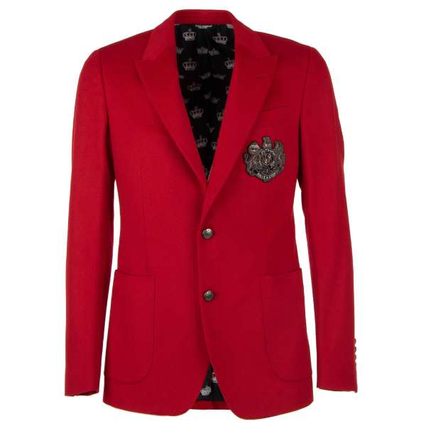 Cashmere blazer with goldwork embroidered lion DG logo coat of arms and metal buttons by DOLCE & GABBANA