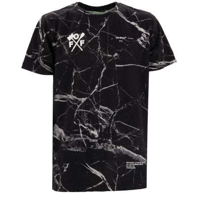 Virgil Abloh Marmor Baumwolle T-Shirt mit Patch Logo Schwarz L