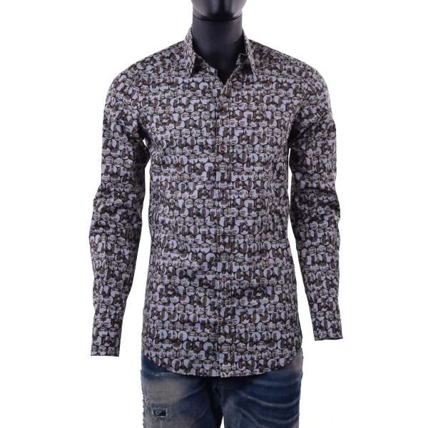 Retro toys printed cotton shirt with short collar by DOLCE & GABBANA Black Label- GOLD Line