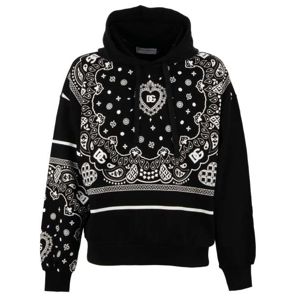 Sweater / hoody with DG Heart Logo Bandana pattern in black and white by DOLCE & GABBANA