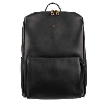 Leather Backpack MONREALE with Zip and Pocket Black