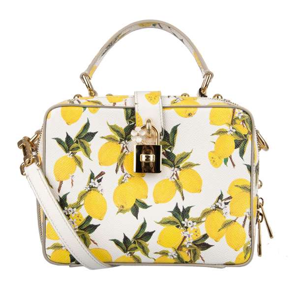 Dauphine leather lemon printed shoulder bag / tote / clutch DOLCE BAG withzip and decorative turnlock closure by DOLCE & GABBANA