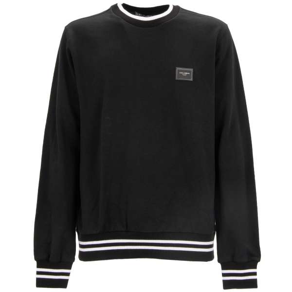 Sweater / sweatshirt embellished with DG logo plate in black and white by DOLCE & GABBANA
