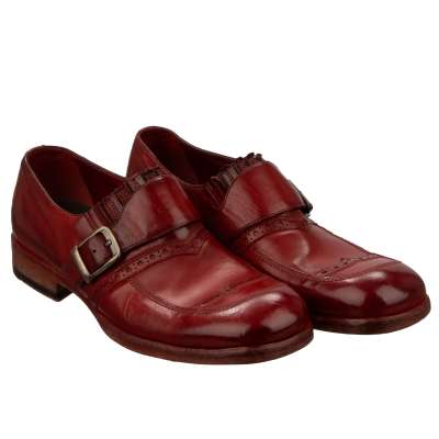 Metal Buckle Leather Moccasins Loafer Shoes Red 40 US 7