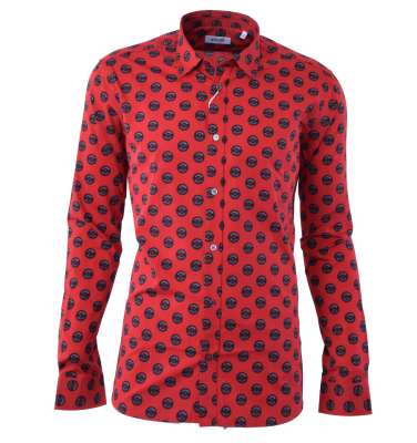 Cotton Shirt with Logo Buttons Print Red Black