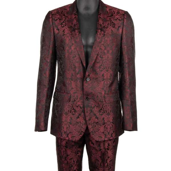 Anzug aus Barock Jacquard Seide und spitzen Revers in bordeaux und schwarz von DOLCE & GABBANA 