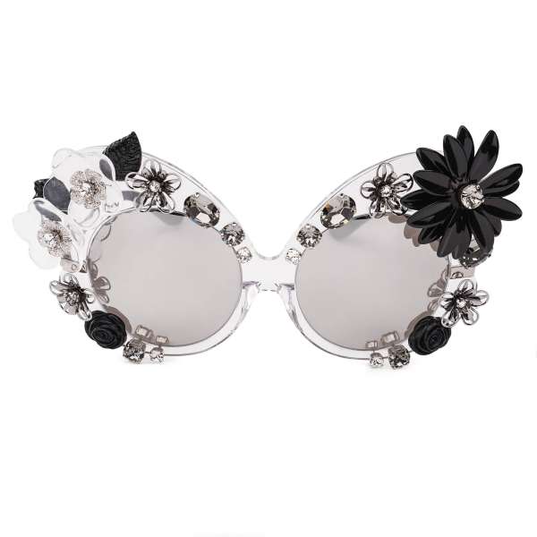 Oversized jeweled mirrored Sunglasses DG4292 embellished with flowers and crystals by DOLCE & GABBANA