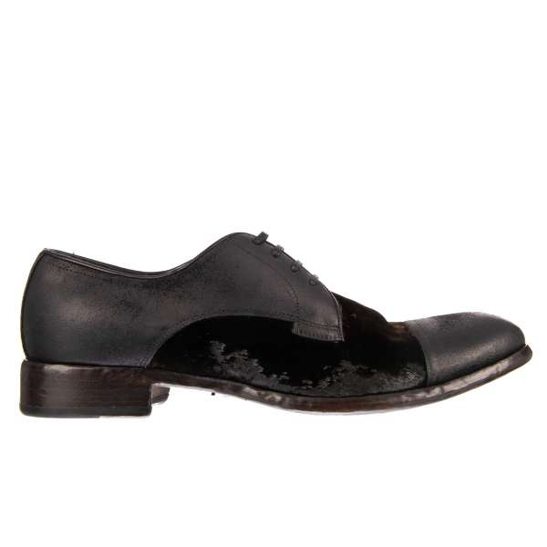 Destroyed design derby shoes made of velvet and leather by DOLCE & GABBANA