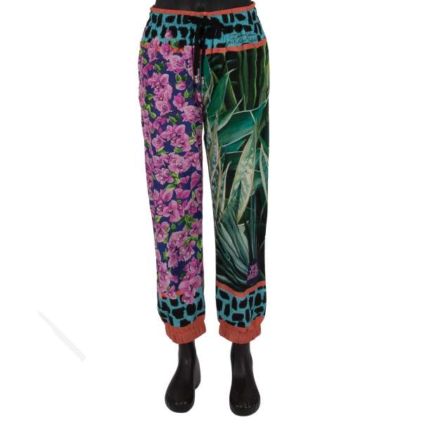 Nylon Jogger Hose mit tropische Pflanzen und Logo Print, Taschen mit Reißverschluss und elastischer Taille von DOLCE & GABBANA  - DOLCE & GABBANA x DJ KHALED Limited Edition