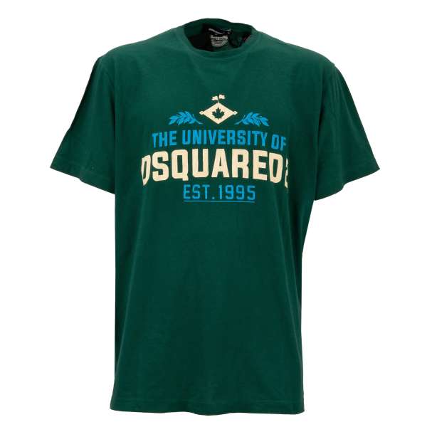 Oversize Baumwolle T-Shirt mit The University of Dsquared2 Logo Print in Grün von DSQUARED2