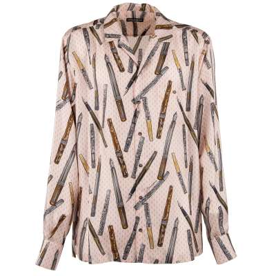 Baroque Feather Pen Silk Shirt Pink