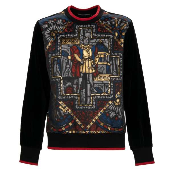 Velvet and jacquard sweater / sweatshirt with Henry VIII King royal pattern and knitted details by DOLCE & GABBANA