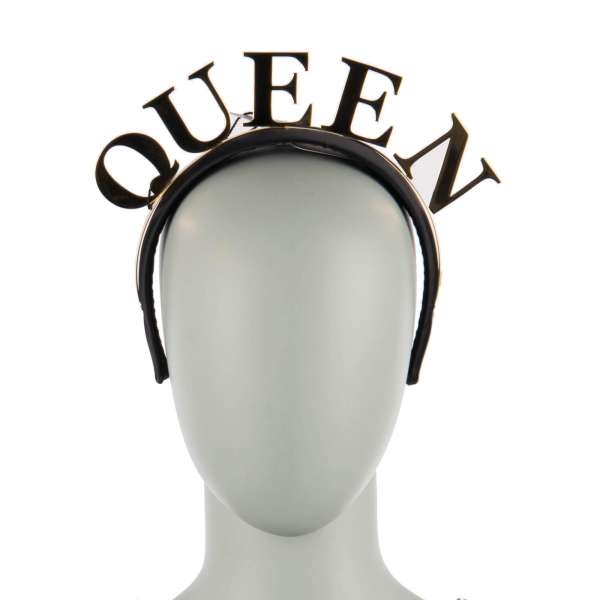 Hairband embellished with Brass Queen Letters in black and gold by DOLCE & GABBANA