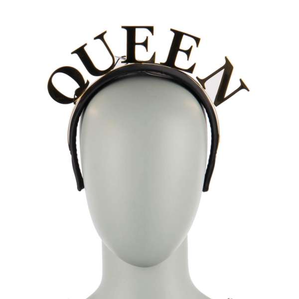 Haarreif verziert mit Queen Buchstaben aus Messing in Gold und Schwarz von DOLCE & GABBANA