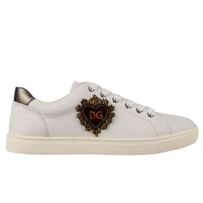 Low-Top Sneaker LONDON with Logo Heart Embroidery White Silver