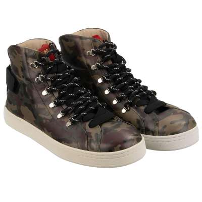 Camouflage DG Logo High Top Leather Sneaker Shoes Green