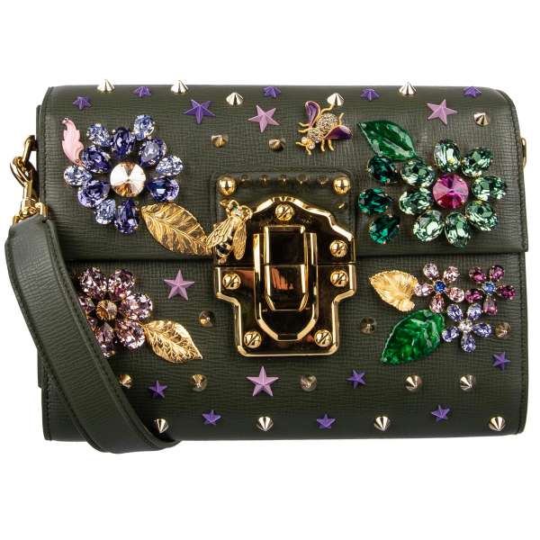 Tote / Shoulder bag LUCIA with floral crystals applications, bees, stars, studs, brass leafs and two shoulder straps and by DOLCE & GABBANA