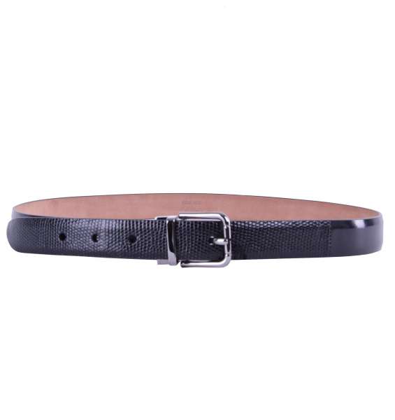 Patchwork belt made of lizard & calf leather with roller buckle by DOLCE & GABBANA Black Label