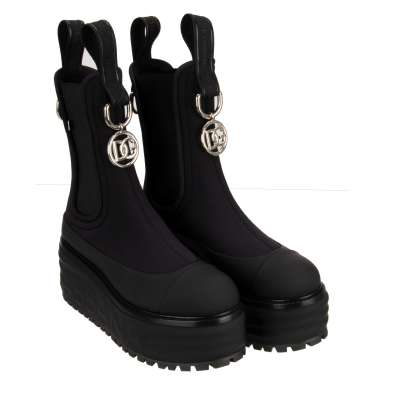 DG Logo Silver Pendant Neoprene Plateau Boots Black