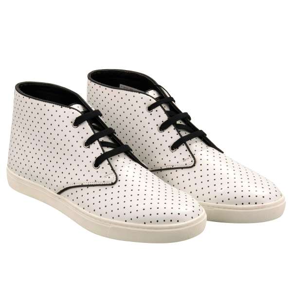 High-Top leather sneakers LONDON with polka dot pattern in white by DOLCE & GABBANA 