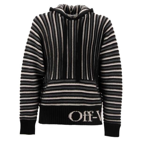 Knitted striped oversize wool hooded sweater / hoodie with Logo on side by OFF-WHITE