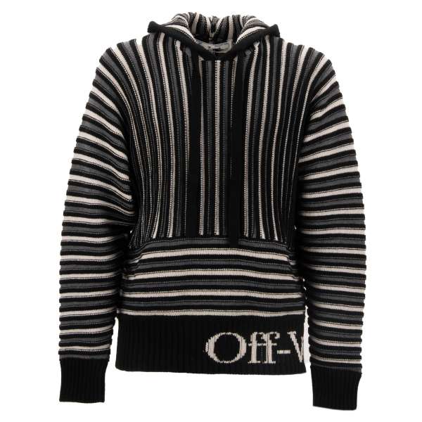 Knitted striped oversize wool hooded sweater / hoodie with Logo on side by OFF-WHITE