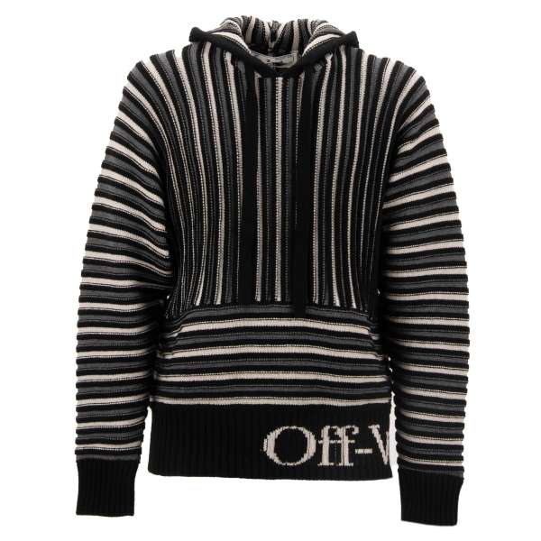 Gestricktes Oversize Wolle Hoodie / Kapuzenpullover mit Steifen und seitlichem Logo von OFF-WHITE