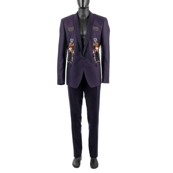 Unique Wool and Silk blend suit with royal uniform panther cats and crowns handmade embroidery by DOLCE & GABBANA