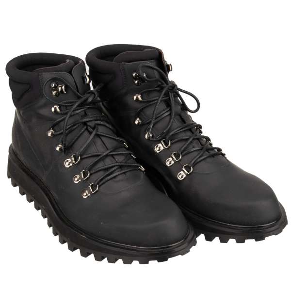 Leder Stiefeletten VULCANO mit DG Logo und Krone in Schwarz  von DOLCE & GABBANA
