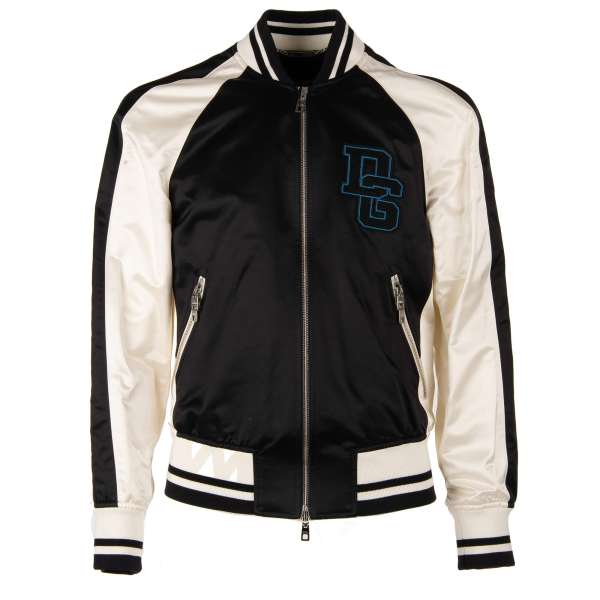 Dolce & Gabbana Varsity Jacket Logo Zips Black White FASHION ROOMS