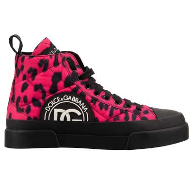 DG Logo Leopard High Top Boots Sneaker Pink Black