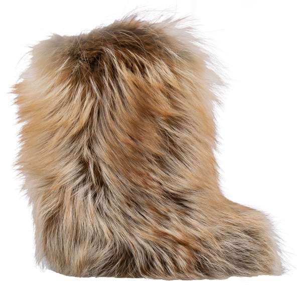 Stunning flat Gold Fox Fur and nappa leather Snowboots / Boots BIKER by DOLCE & GABBANA Black Label
