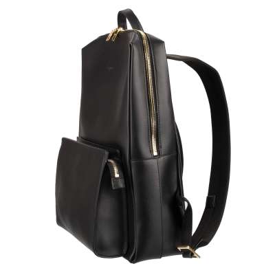 Leather Backpack MONREALE with Zip and Pocket Black