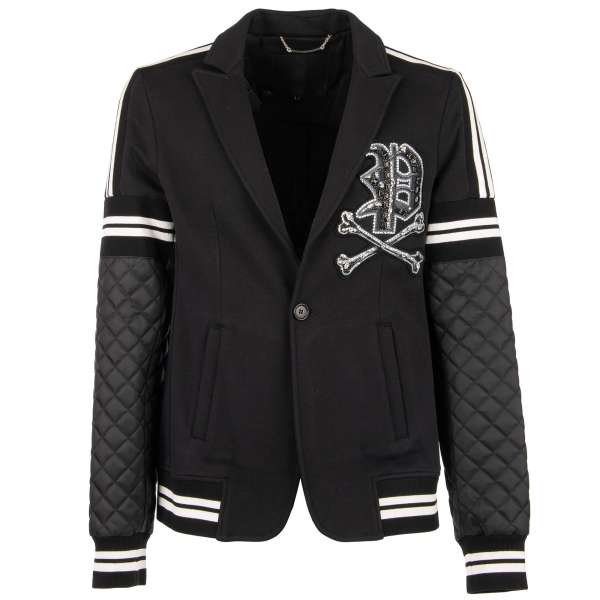 Blazer Jacke I KNOW mit bestickten Applikationen aus Kristallen "Skull & Bones" vorne und hinten und  gesteppten Ärmel von PHILIPP PLEIN