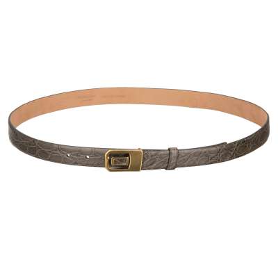 DG Logo Metal Buckle Croco Leather Belt Gray 95 38