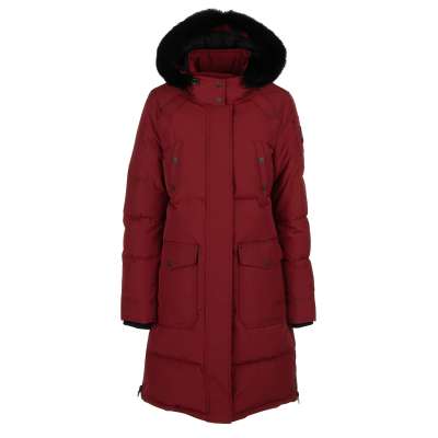 CAUSAPSCAL Kanada Gänsefeder Parka Jacke Mantel mit Pelz Kapuze Rot Schwarz