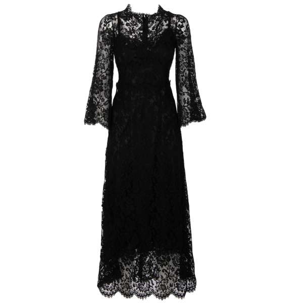 Runway classic lace dress with floral pattern in black by DOLCE & GABBANA