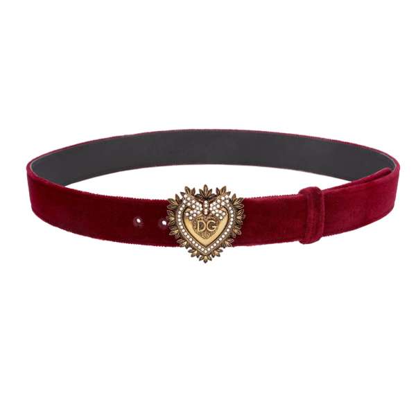 DEVOTION Gürtel aus Leder und Samt mit Metall Perlen Herz in Rot und Gold von DOLCE & GABBANA 