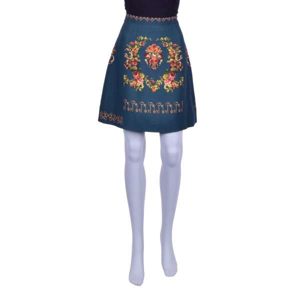 Silk and Wool skirt with keys and flowers print by DOLCE & GABBANA Black Label