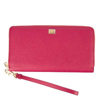 Dauphine Leather Clutch Wallet Bag with Logo Pink