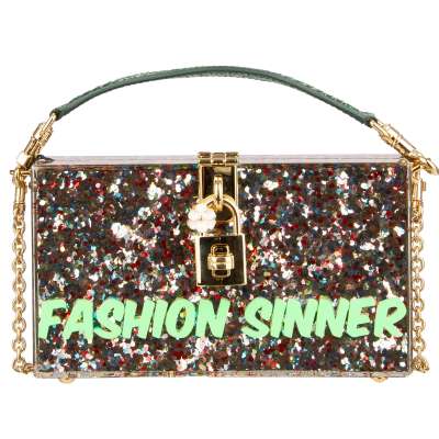 Plexiglass Glitzer Pailletten Clutch Tasche DOLCE BOX Fashion Sinner Silber