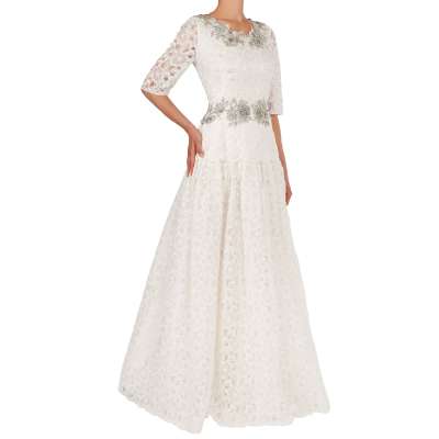 Crystal Embroidery Floral Lace Maxi Wedding Dress White 46 M L