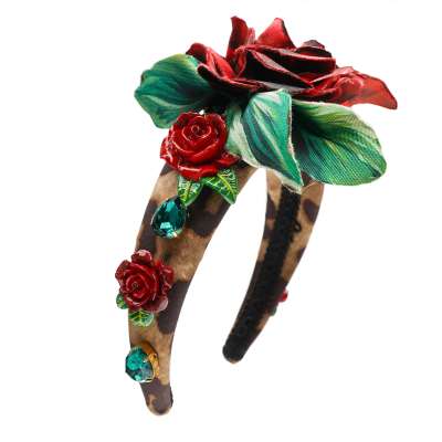 Crystal Silk Rose Leopard Hairband Headband Tiara Brown Red