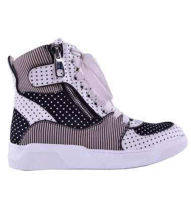 Polka Dot and Stripes Printed High-Top Sneaker Black White 39.5 US 6.5