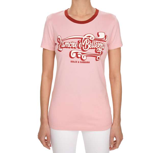 Baumwolle T-Shirt mit "L'Amore e Belezza" Logo Print, Logo Patch am Rücken und gerippten Details von DOLCE & GABBANA