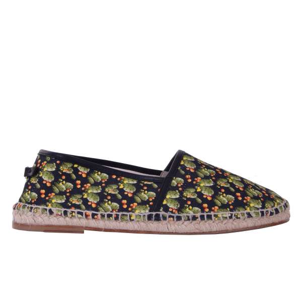 Cactus printed canvas Espadrilles TREMITI with leather details and logo by DOLCE & GABBANA Black Label