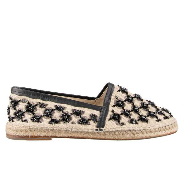 Linen Canvas Espadrilles TREMITI with crystals embroidery and leather details by DOLCE & GABBANA 