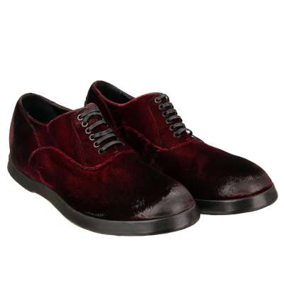 Vintage Style Velvet Leather Derby Shoes Bordeaux